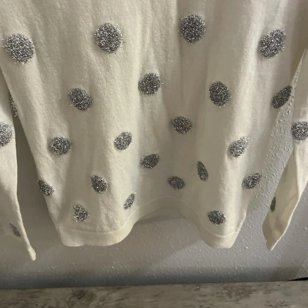 EUC Talbots Cream Sweater with Silver,Shiny Polka Dot w/Long Sleeves Scoop Neck - Picture 11 of 11